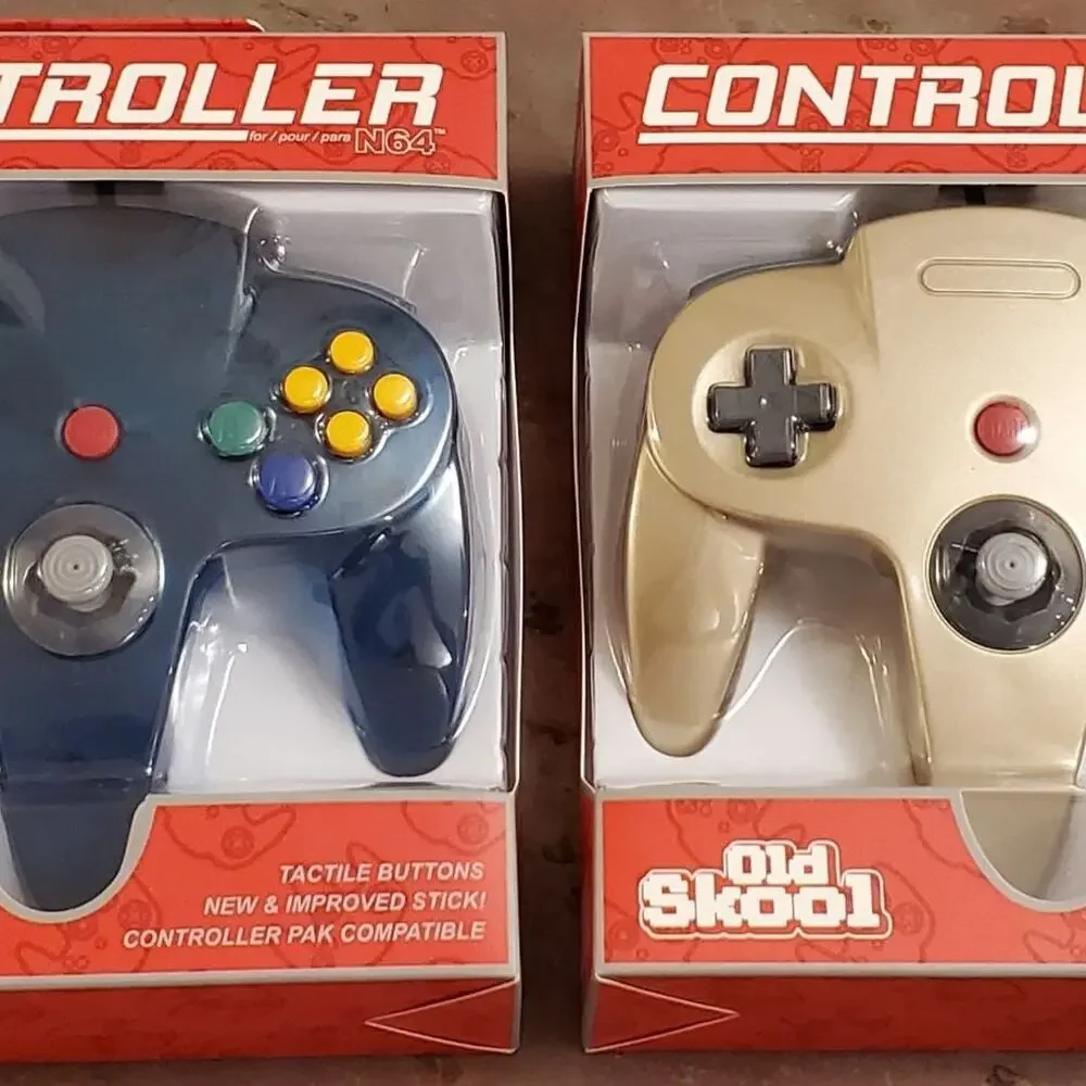 2 N64 Controllers - Gold & Ice Blue (NEW) - Nintendo64 - Old Skool